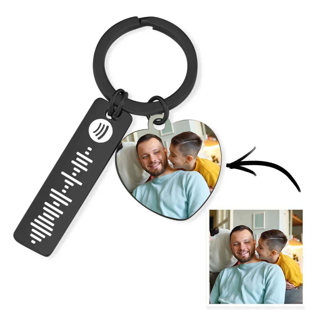 Personalized Spotify Keychain Custom Picture & Music Song Code Heart Photo Keyring Father's Day Gifts for Dad - soufeelau