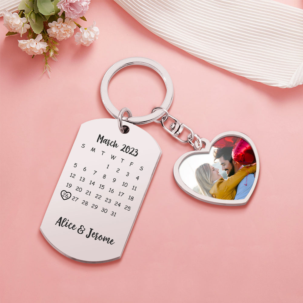 Custom Photo Calendar Keychain Personalized Save The Date Keychain Gift - soufeelau