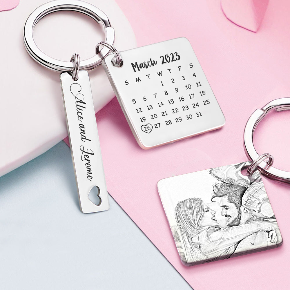 Custom Photo Calendar Keychain Personalized Save The Date Keychain Gift for Lover - soufeelau