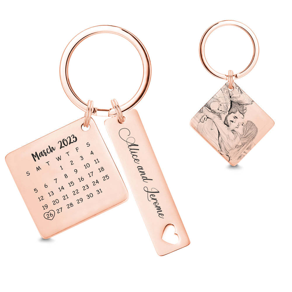 Custom Photo Calendar Keychain Personalized Save The Date Keychain Gift for Lover - soufeelau