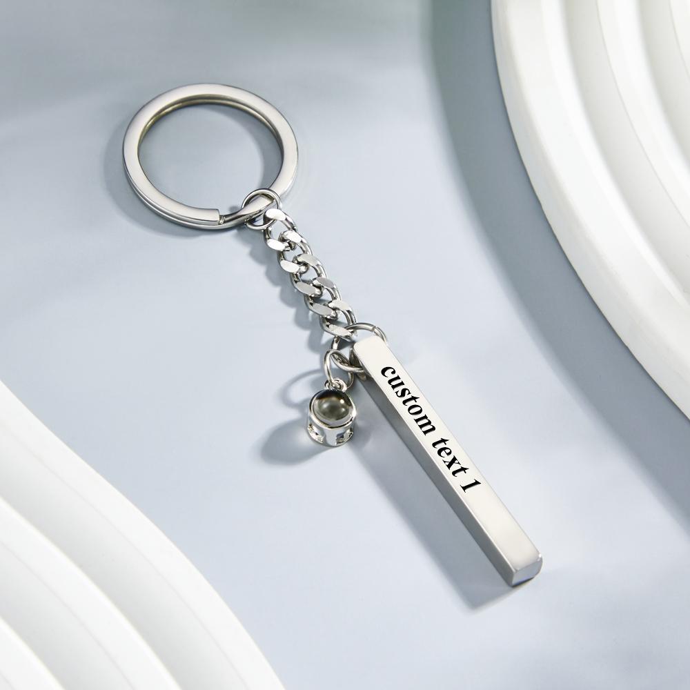Personalized Photo Projection Keychain Engraved Vertical Cube Pendant Gifts For Him - soufeelau