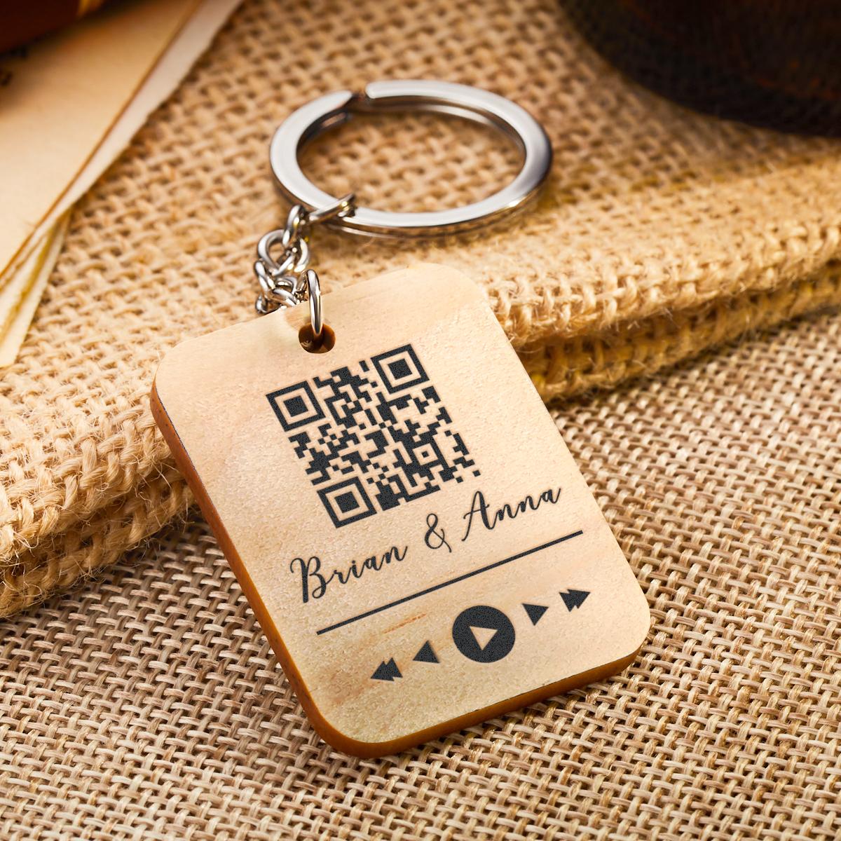 Custom Wooden QR Code Key Chain With Your Text - soufeelau