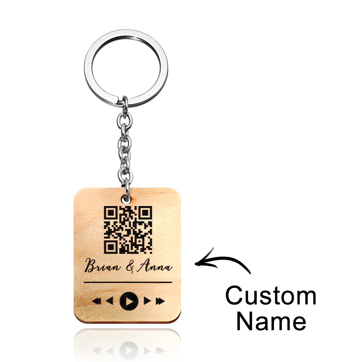 Custom Wooden QR Code Key Chain With Your Text - soufeelau