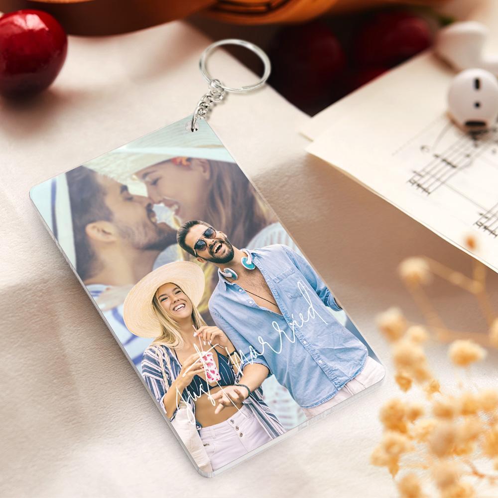 Custom Photo Key Chain With Engraved Text Personalized Acrylic Key Chain Perfect Gift For Just Married Couple - soufeelau