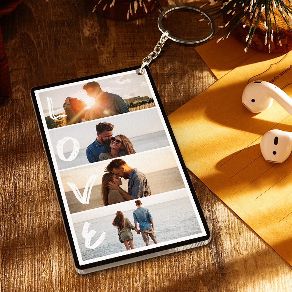 Custom Key Chain With Four Photos And Personalized Text Acrylic Key Chain For Couples On Valentine's Day - soufeelau