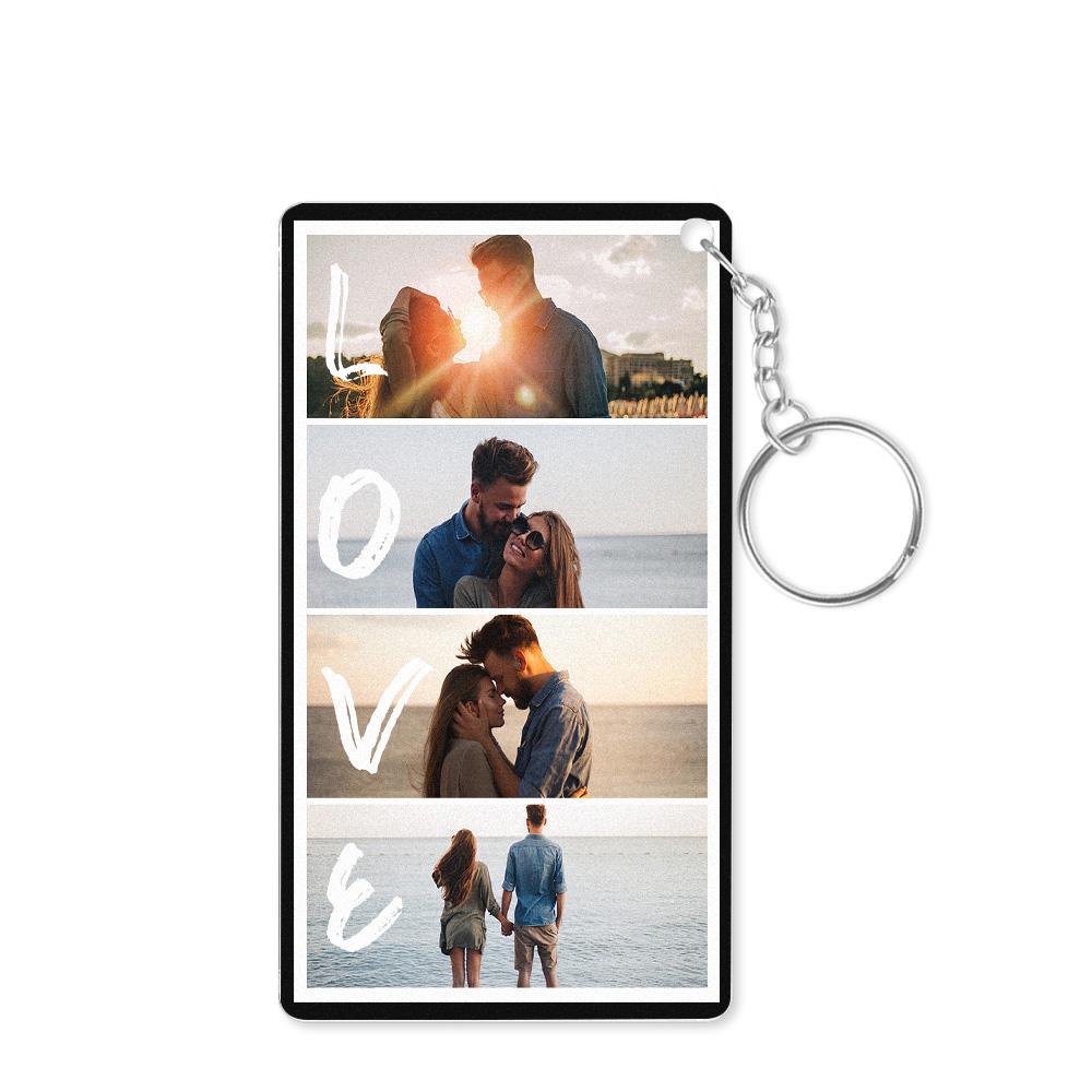 Custom Key Chain With Four Photos And Personalized Text Acrylic Key Chain For Couples On Valentine's Day - soufeelau