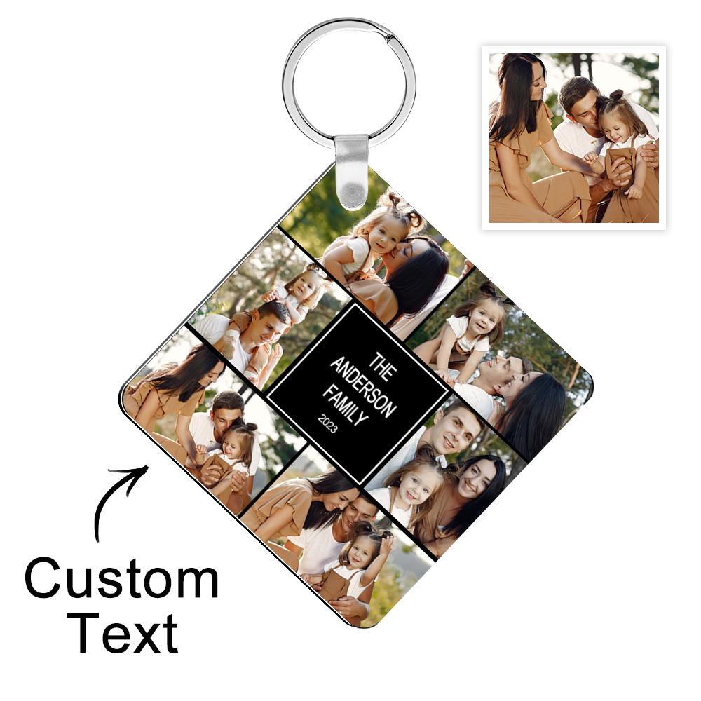 Custom Multiphoto Engraved Keychain Square Collage Editable Color Gift Photo Keychain - soufeelau