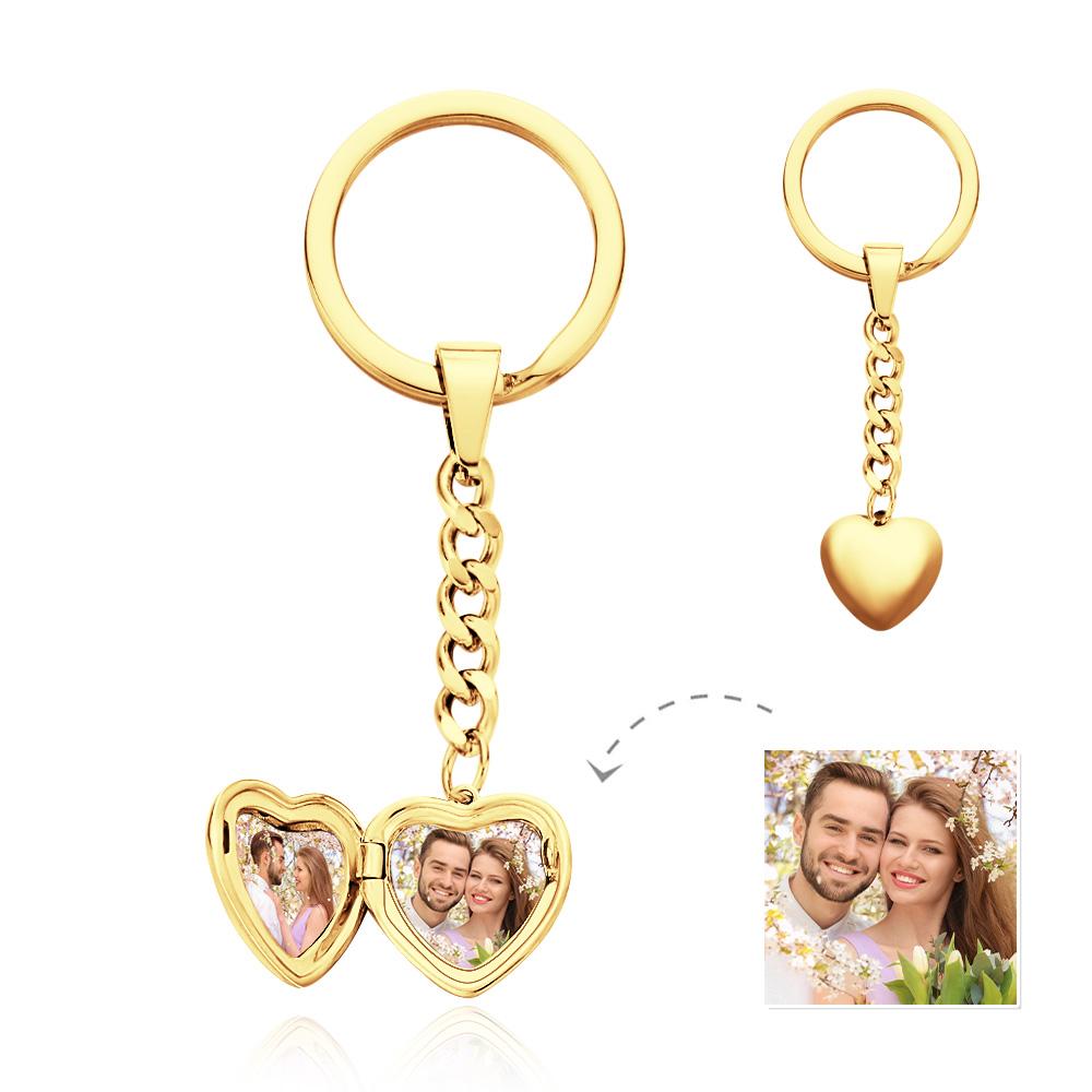 Custom Keychain Personalized Photo Keychain Stainless Steel Heart Shape Locket Keychain for Men Women - soufeelau
