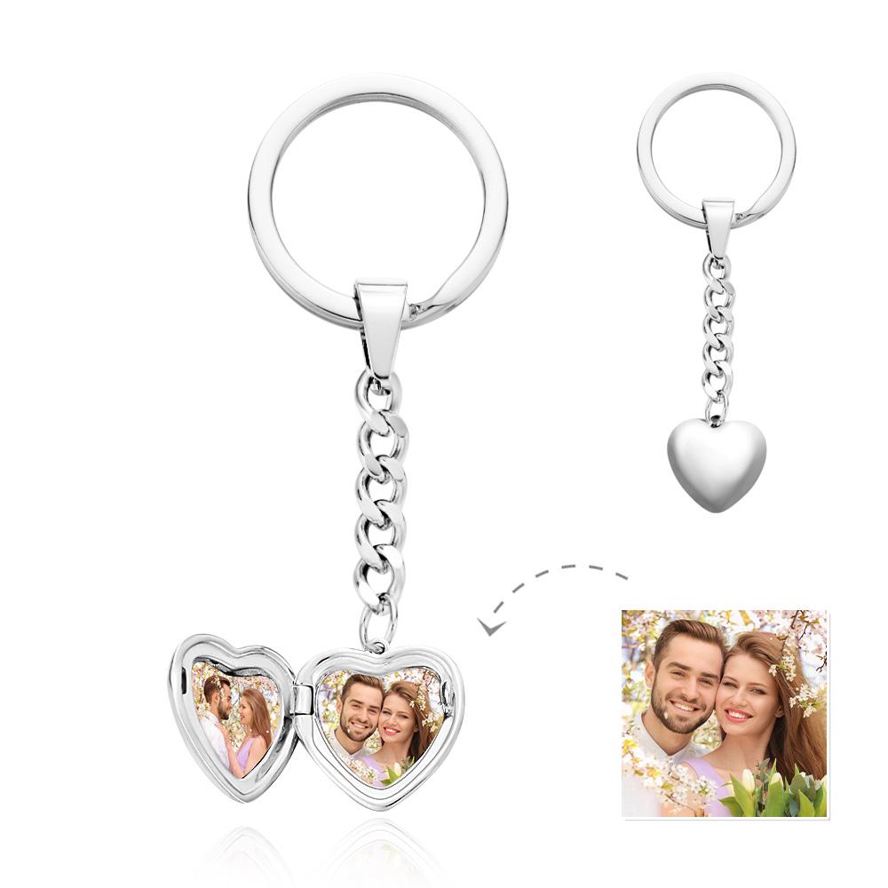 Custom Keychain Personalized Photo Keychain Stainless Steel Heart Shape Locket Keychain for Men Women - soufeelau
