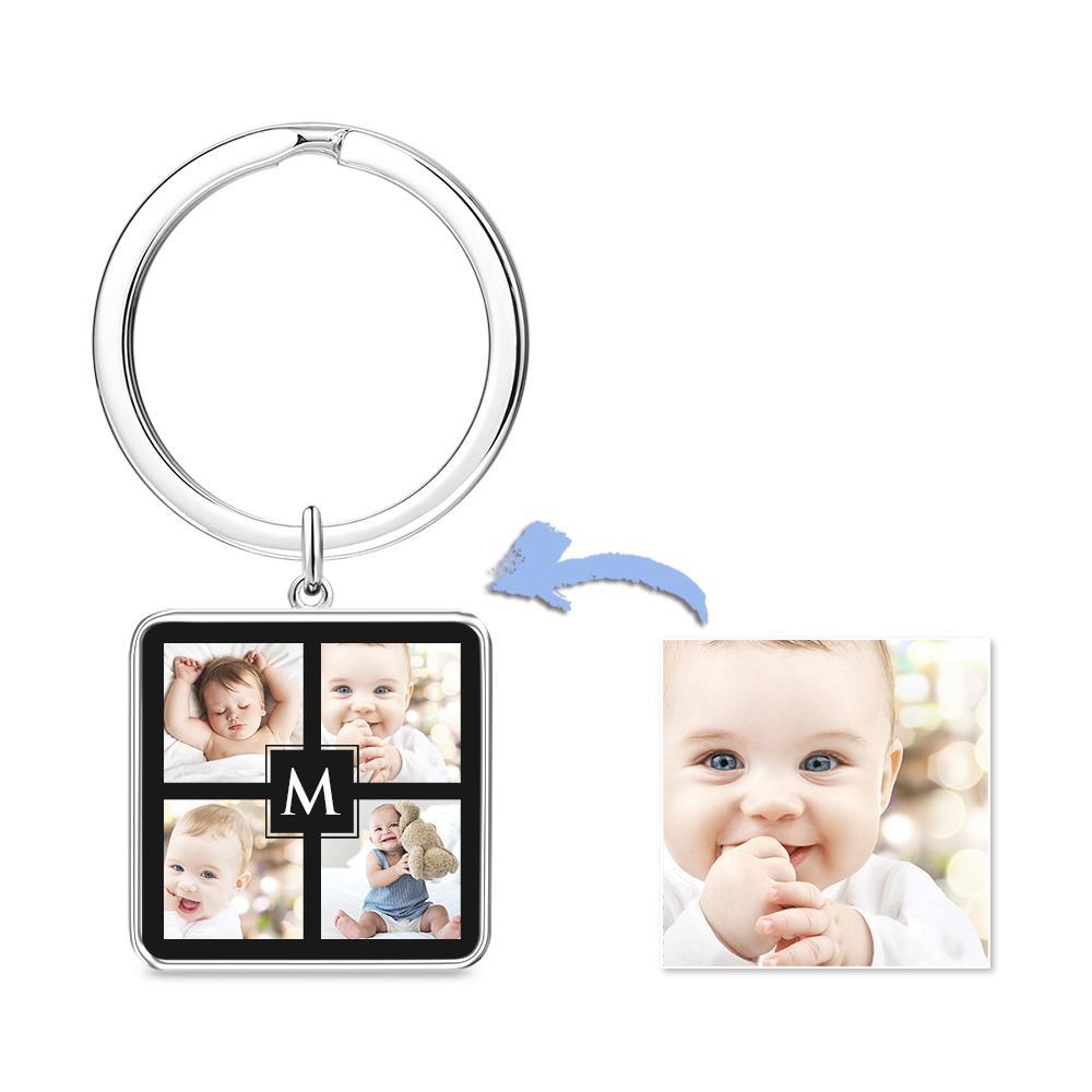 Unique Custom Cute Square Photo Engraved Keychain Anniversary Gifts for Baby - soufeelau