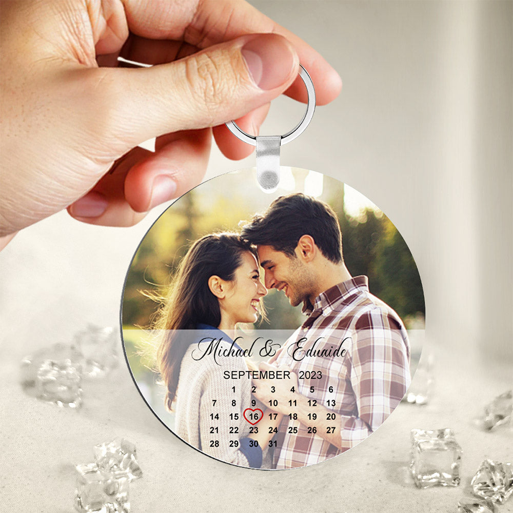 Custom Photo Calendar Keychain Significant Date Marker Wedding Anniversary Gifts for Couples - soufeelau
