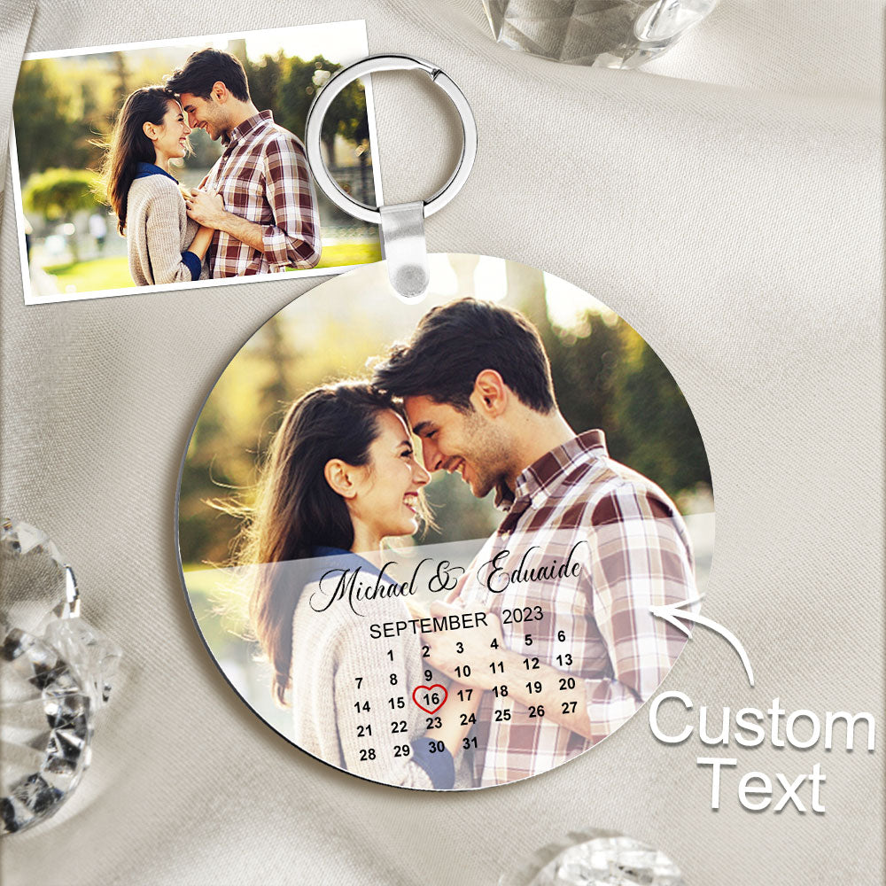 Custom Photo Calendar Keychain Significant Date Marker Wedding Anniversary Gifts for Couples - soufeelau