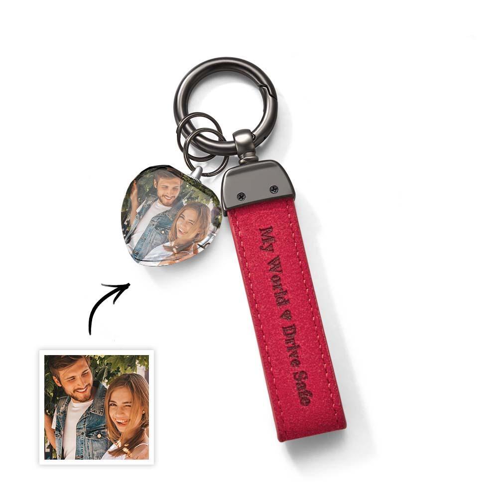 Drive Safe My Love Personalized Laser Engraved Leather Crystal Photo KeyChain - soufeelau