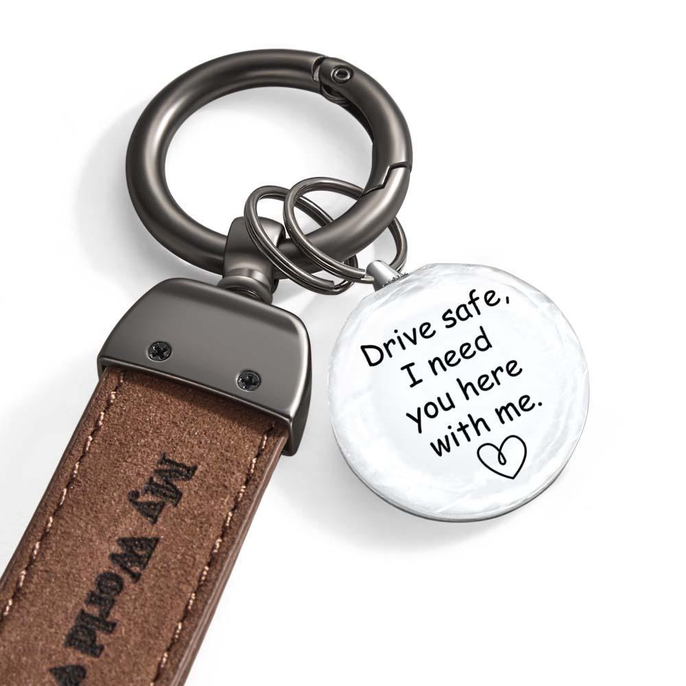 Drive Safe My Love Personalized Laser Engraved Leather Crystal Photo KeyChain - soufeelau