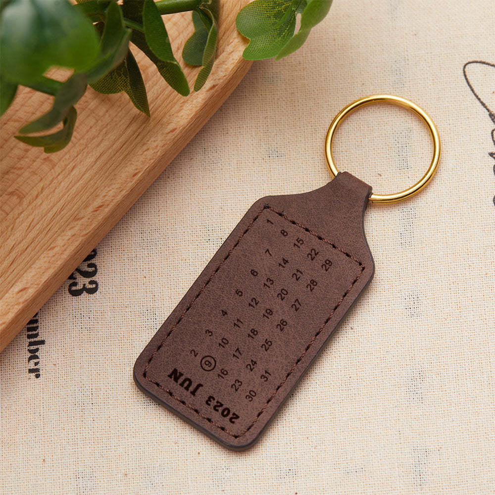 Custom Calendar Keychain Engraving Leather Keychain Anniversary Keychain Ideas For Men Boyfriend Gift - soufeelau