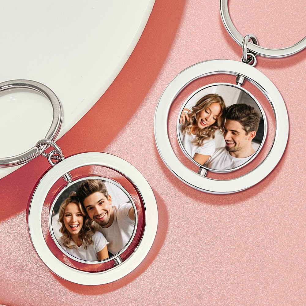 Personalized Photo Keychain Custom Turnable Double Sides Keychains Gifts for Lover - soufeelau