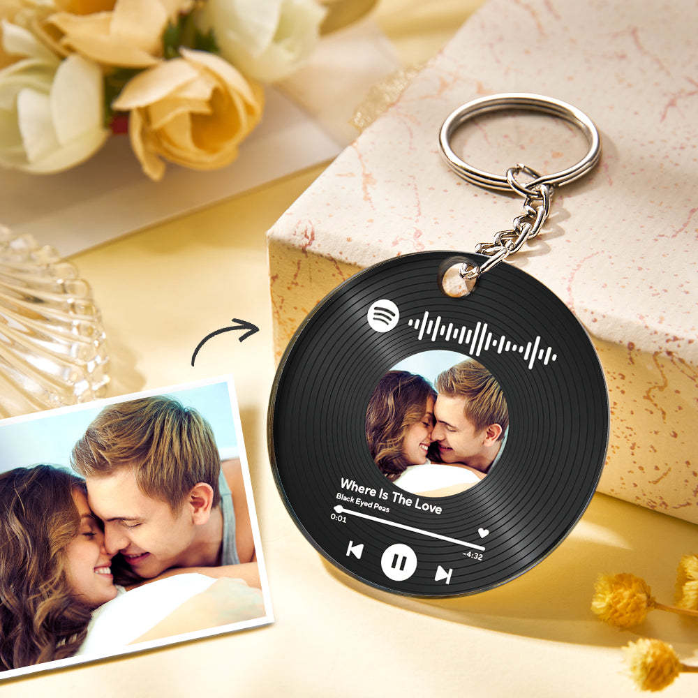 Custom Photo and Date Keychains Scannable Spotify Code Acrylic Anniversary Key Chain Gifts for Couple - soufeelau