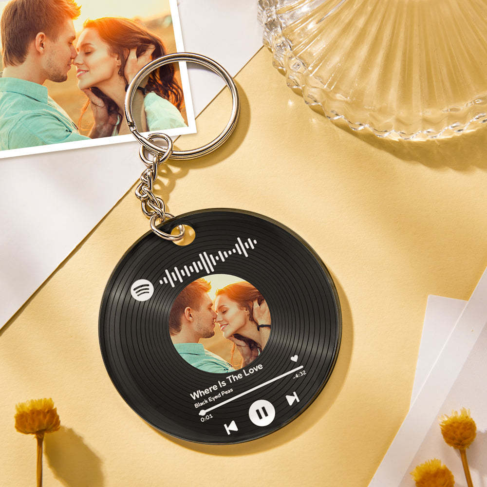 Custom Photo and Date Keychains Scannable Spotify Code Acrylic Anniversary Key Chain Gifts for Couple - soufeelau