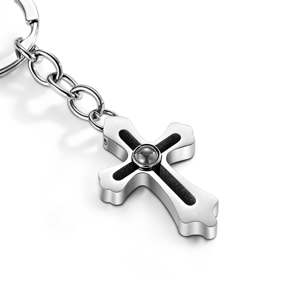 Cross Projection Keychain Photo Keychain Personalized Cross keychain Gift Faith Jewelry For Him - soufeelau