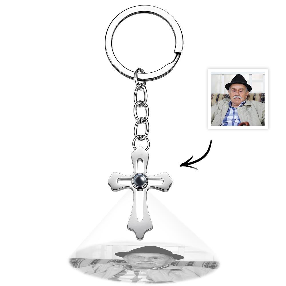 Cross Projection Keychain Photo Keychain Personalized Cross keychain Gift Faith Jewelry For Him - soufeelau