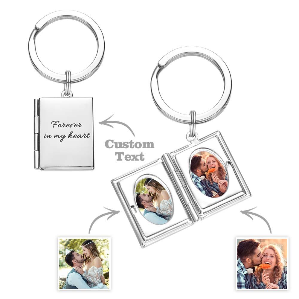 Personalized Photo Locket Keychain for Men Women Engraved Text Memorial Key Chain - soufeelau