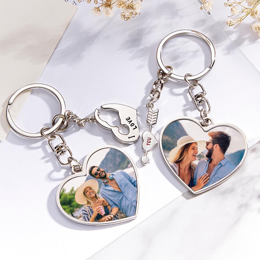 A Pair of Custom Keychain with Photo and Cupid Arrow and Heart for Lover - soufeelau