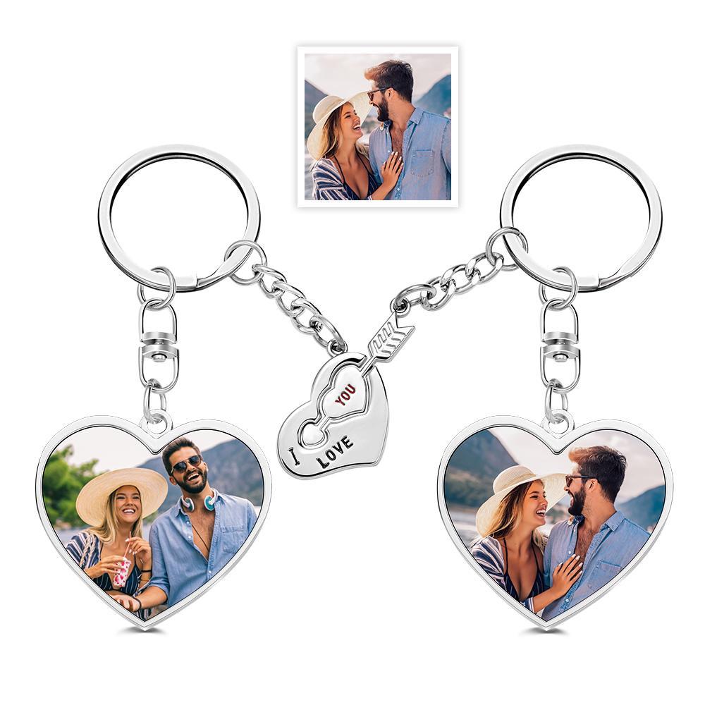 A Pair of Custom Keychain with Photo and Cupid Arrow and Heart for Lover - soufeelau