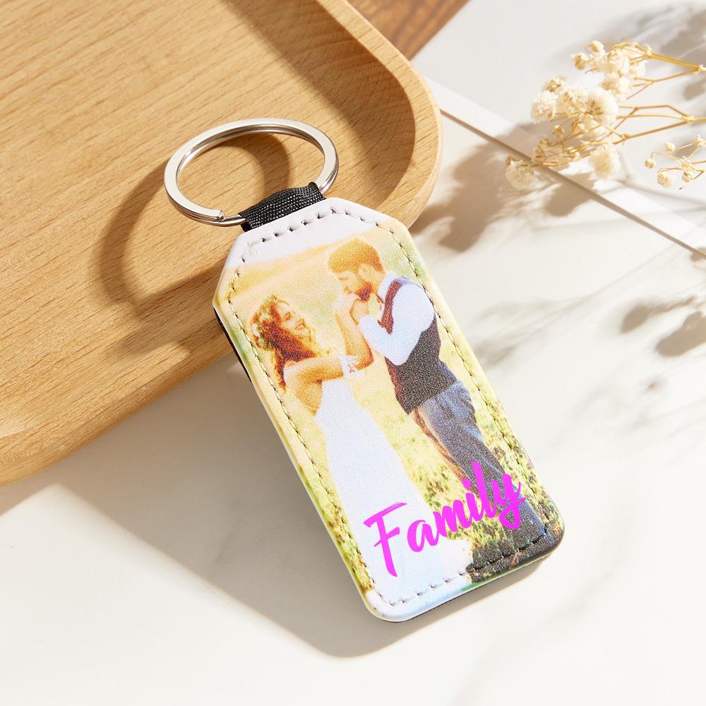 Personalized Photo Keychain PU Vegan Leather Photo Keychain Custom Gifts for Family and Friends - soufeelau