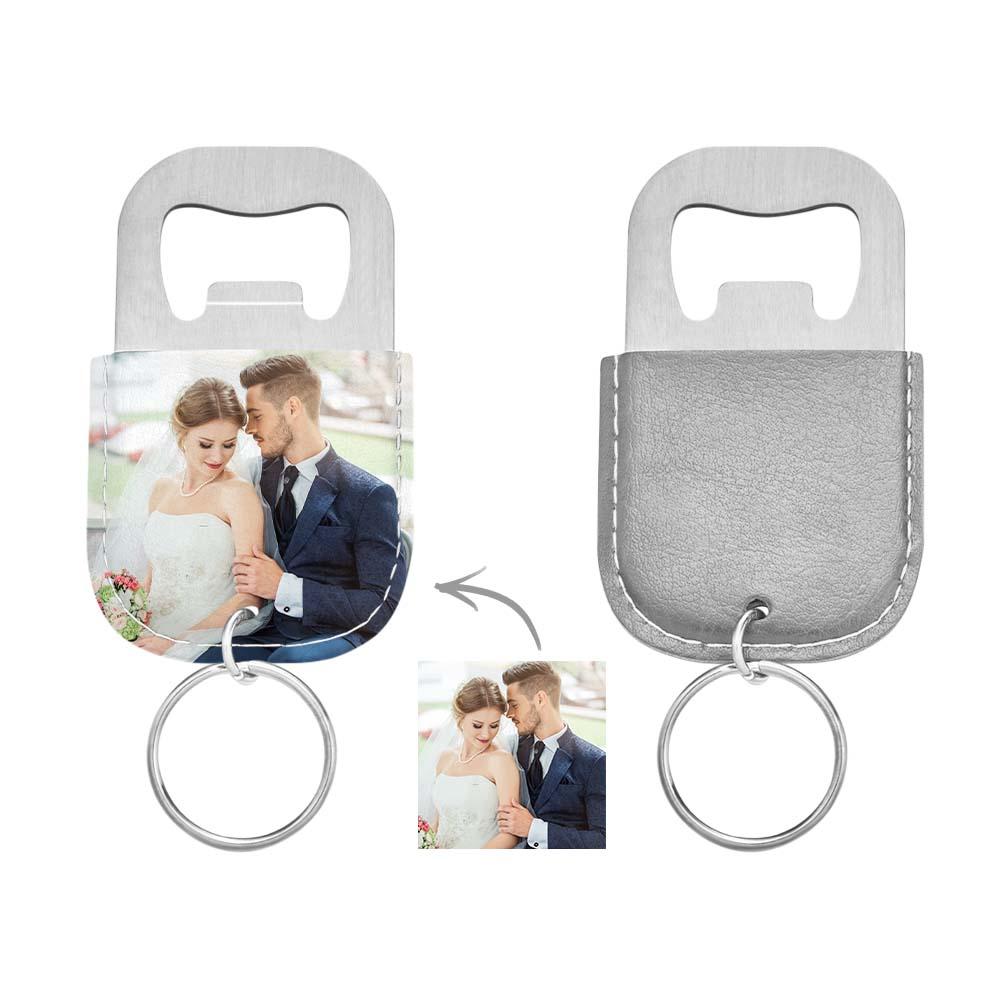 Personalized Photo Keychain Bottle Opener Custom Picture Vegan Leather Keychain - soufeelau