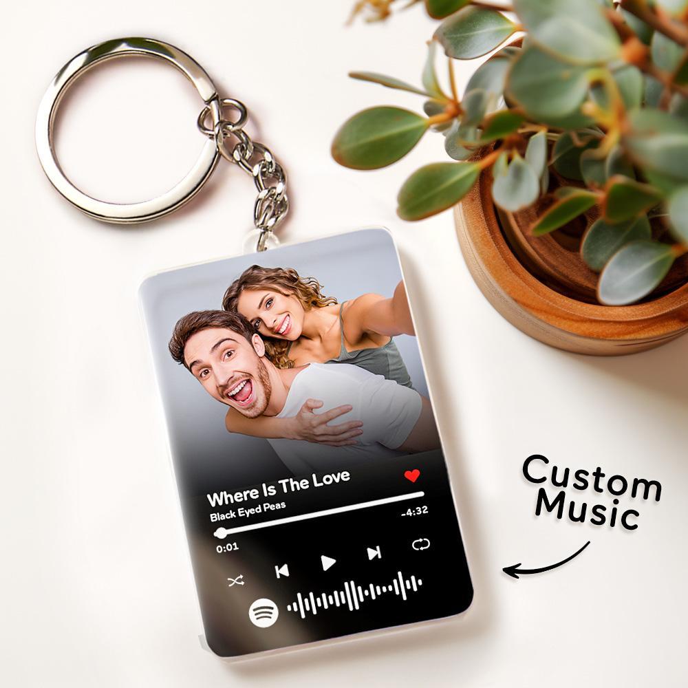 Scannable Spotify Code Keychain Custom Music Acrylic Photo Keychain Anniversary Day Gift For Couple - soufeelau
