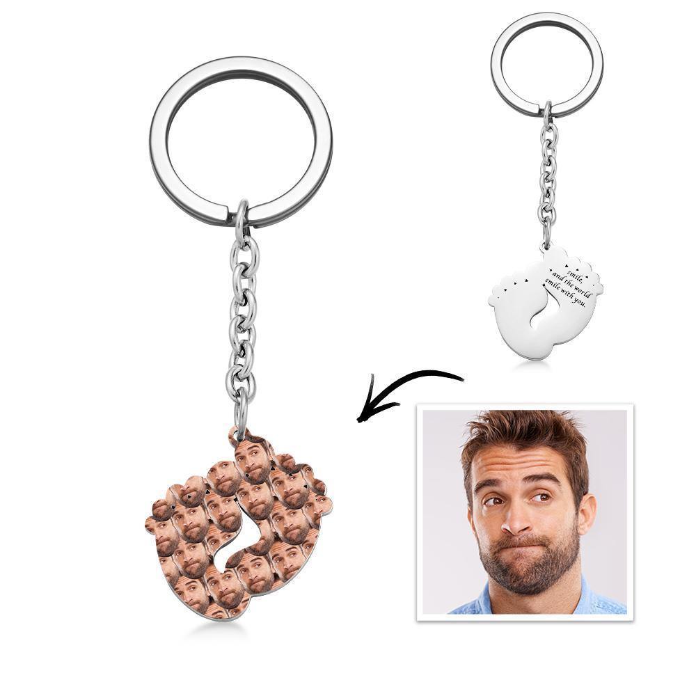 Custom Face Seamless Feet Shape Silver Keychain - soufeelus