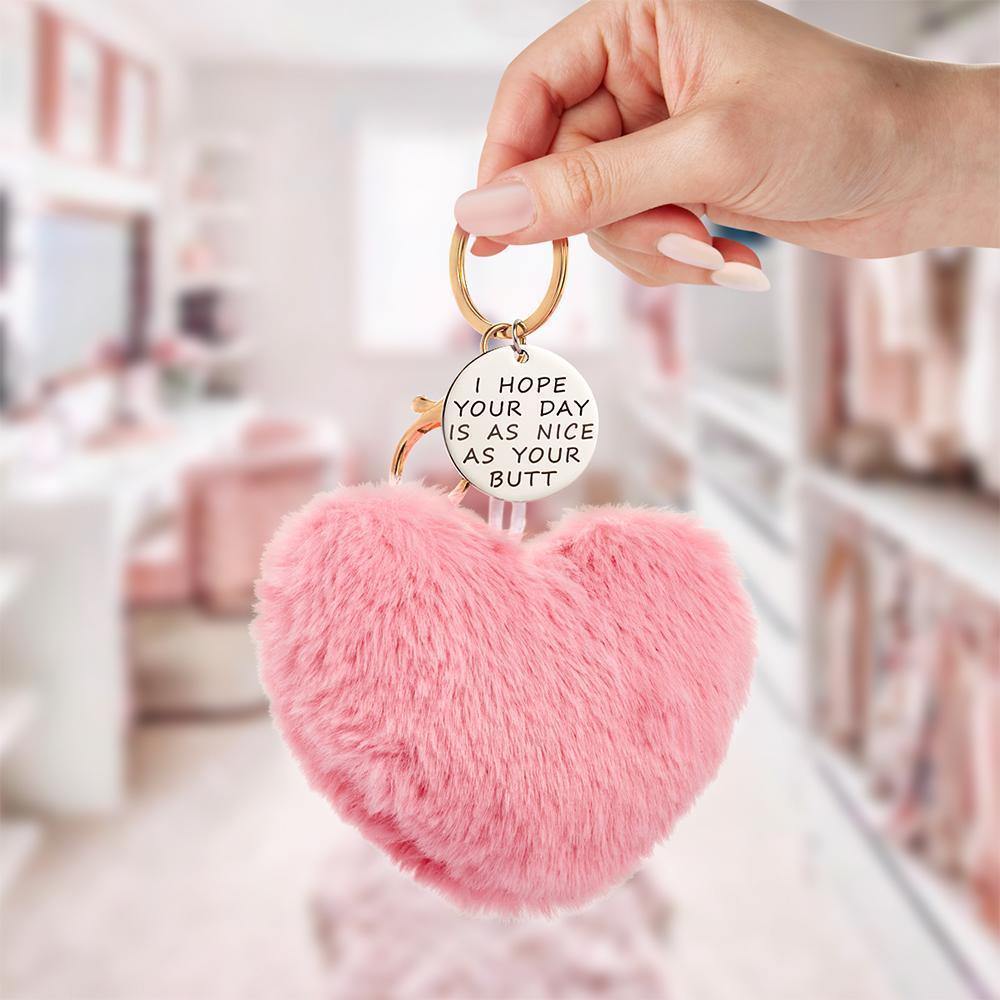 Furry And Funny Keyring for Girlfriend or Wife Pink ,Personalised Gift Idea for Wife - soufeelus