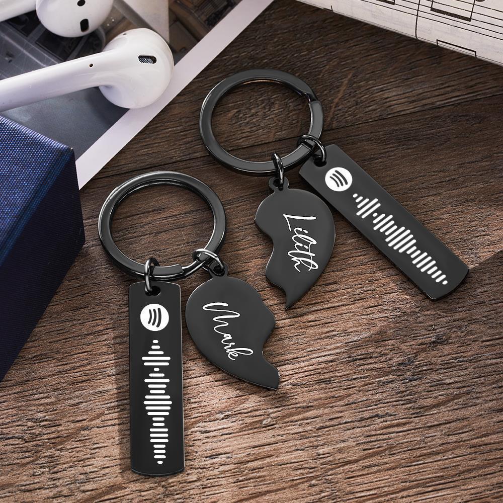 2 Personalized Spotify Code Keychain Engraved Name in Heart Shape Keychain  Valentines Day Gift - soufeelau