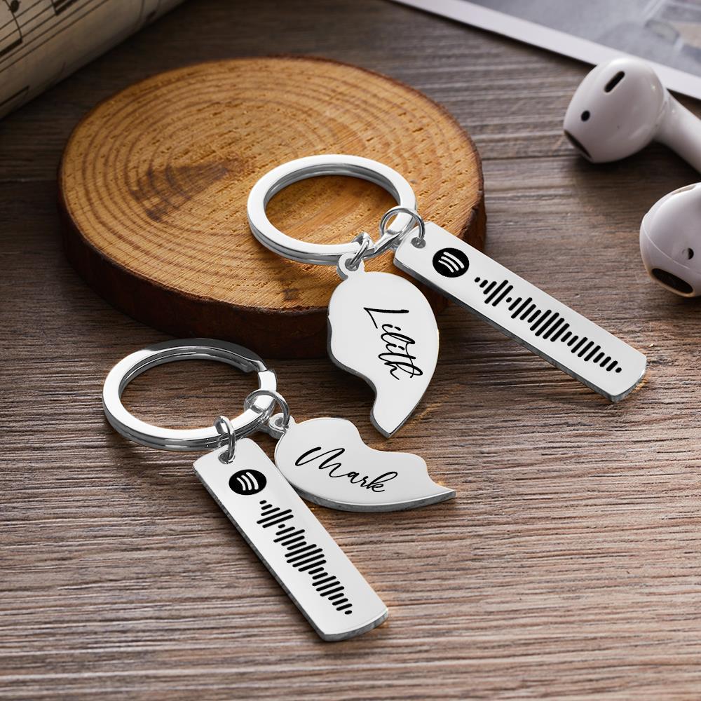Personalized Spotify Code Keychain Custom Name in Heart Shape Keychain for Her - soufeelau