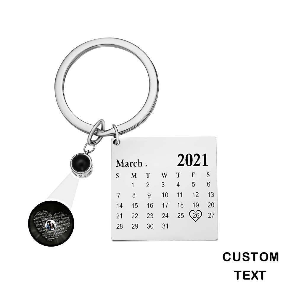 Custom Photo Projection Keychain Personalized Calendar Key Ring Anniversary Gift - soufeelau