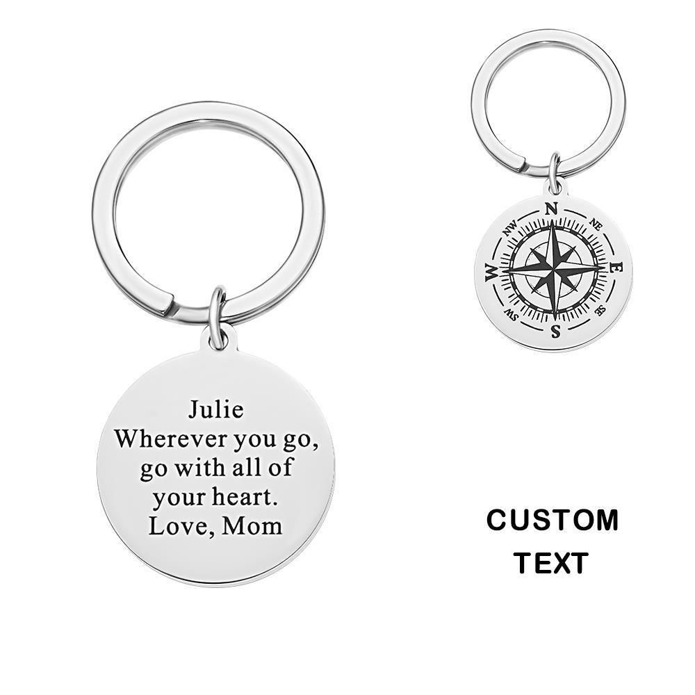 Custom Engraved Compass Keychain Personalized Key Ring Unique Gift