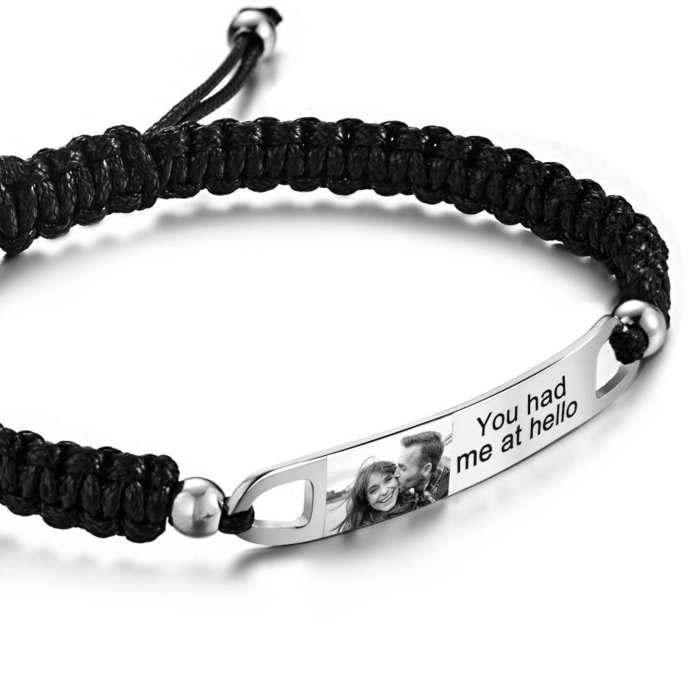 Customized Picture Name or Text Engraved Stainless Steel ID Braided Bracelet Wristband Jewelry Valentines Day Father's Day Gift - soufeelau