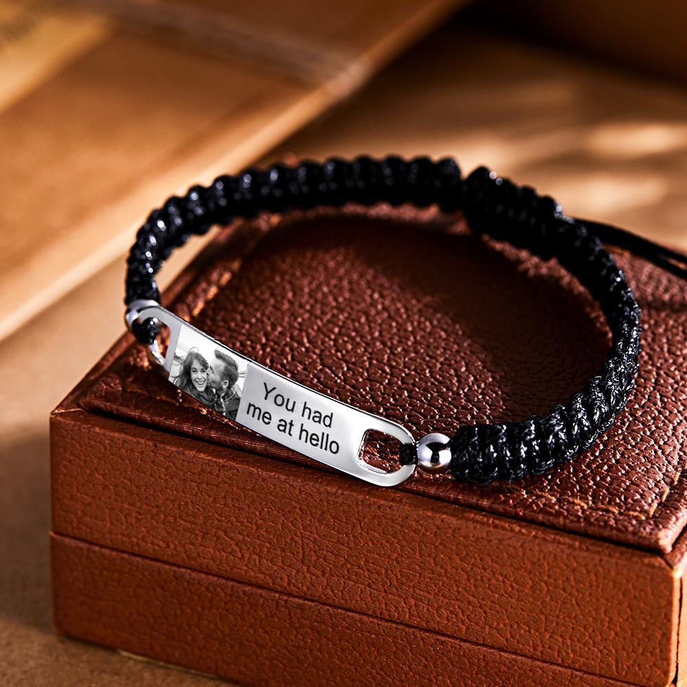 Customized Picture Name or Text Engraved Stainless Steel ID Braided Bracelet Wristband Jewelry Valentines Day Father's Day Gift - soufeelau