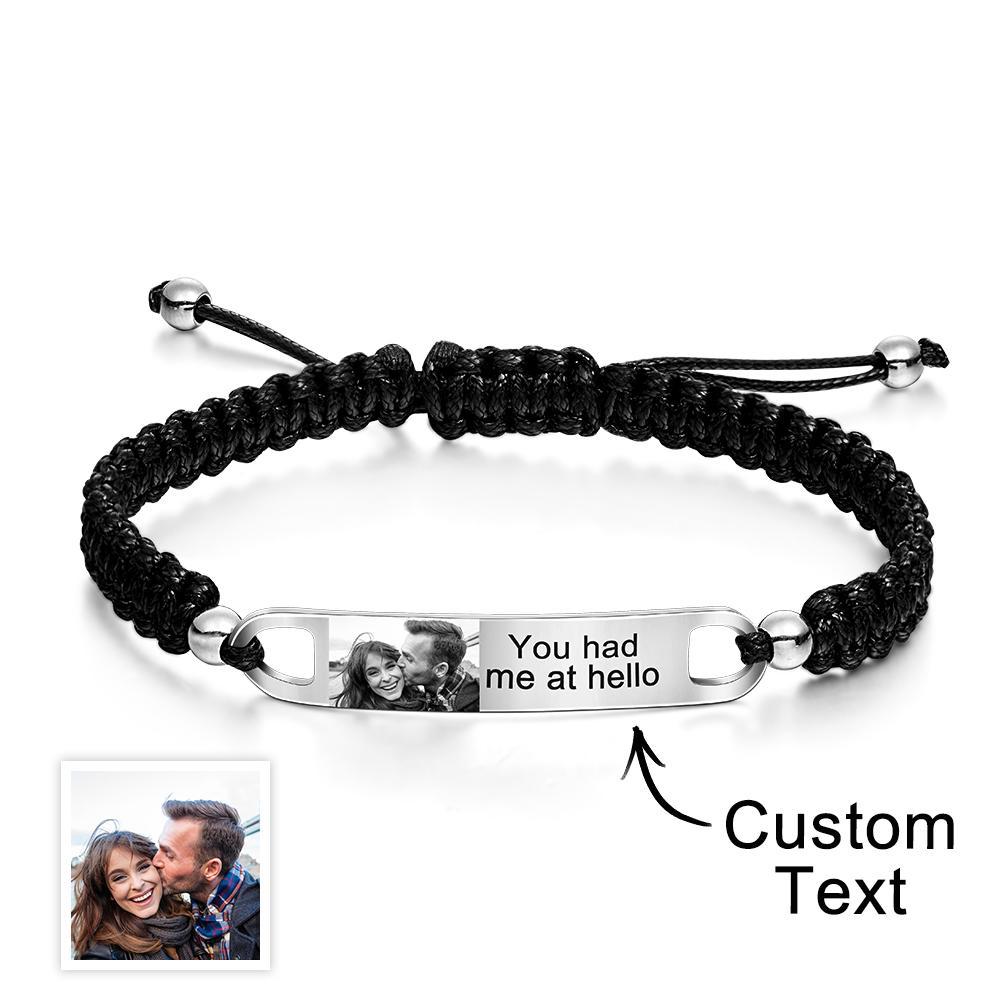 Customized Picture Name or Text Engraved Stainless Steel ID Braided Bracelet Wristband Jewelry Valentines Day Father's Day Gift - soufeelau