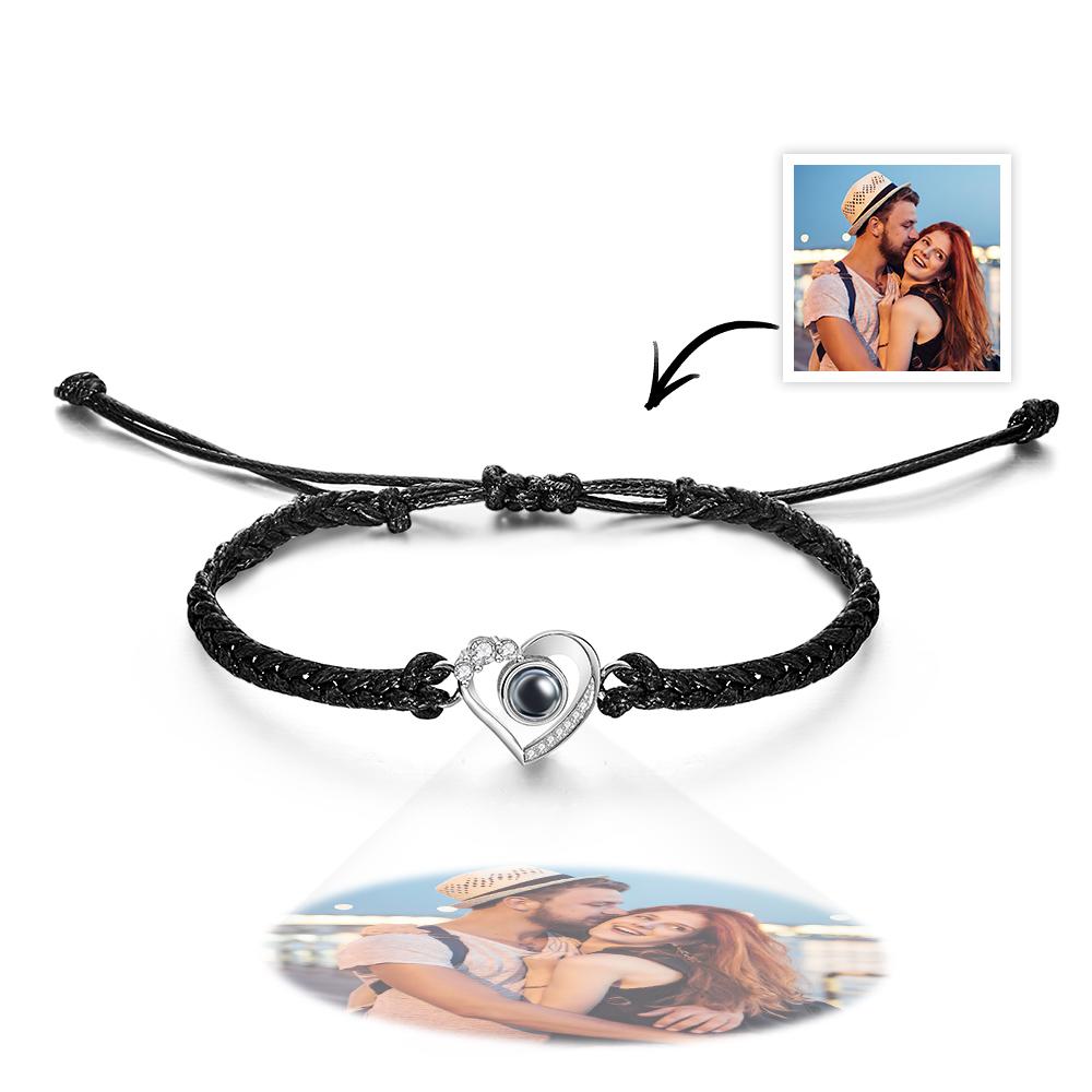 Custom Photo Projection Skew Heart Handmade Braided Rope Bracelet - soufeelau