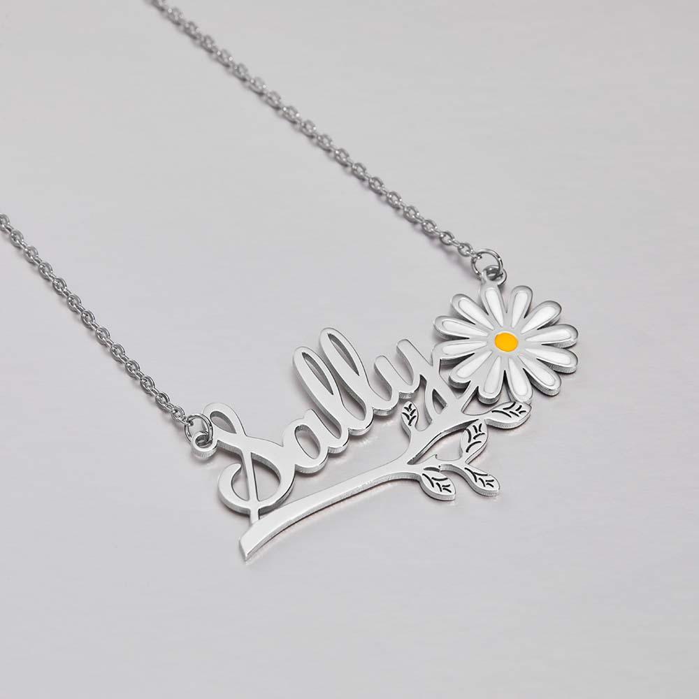 Daisy  Flower Name Necklace Personalized Floral Name Necklace Jewelry Gift For Her - soufeelau