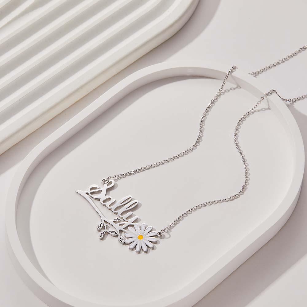 Daisy  Flower Name Necklace Personalized Floral Name Necklace Jewelry Gift For Her - soufeelau