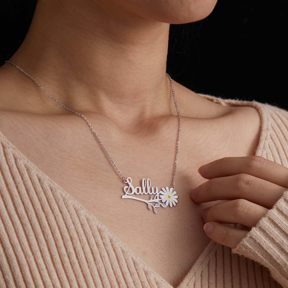 Daisy  Flower Name Necklace Personalized Floral Name Necklace Jewelry Gift For Her - soufeelau