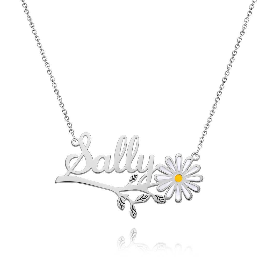 Daisy  Flower Name Necklace Personalized Floral Name Necklace Jewelry Gift For Her - soufeelau