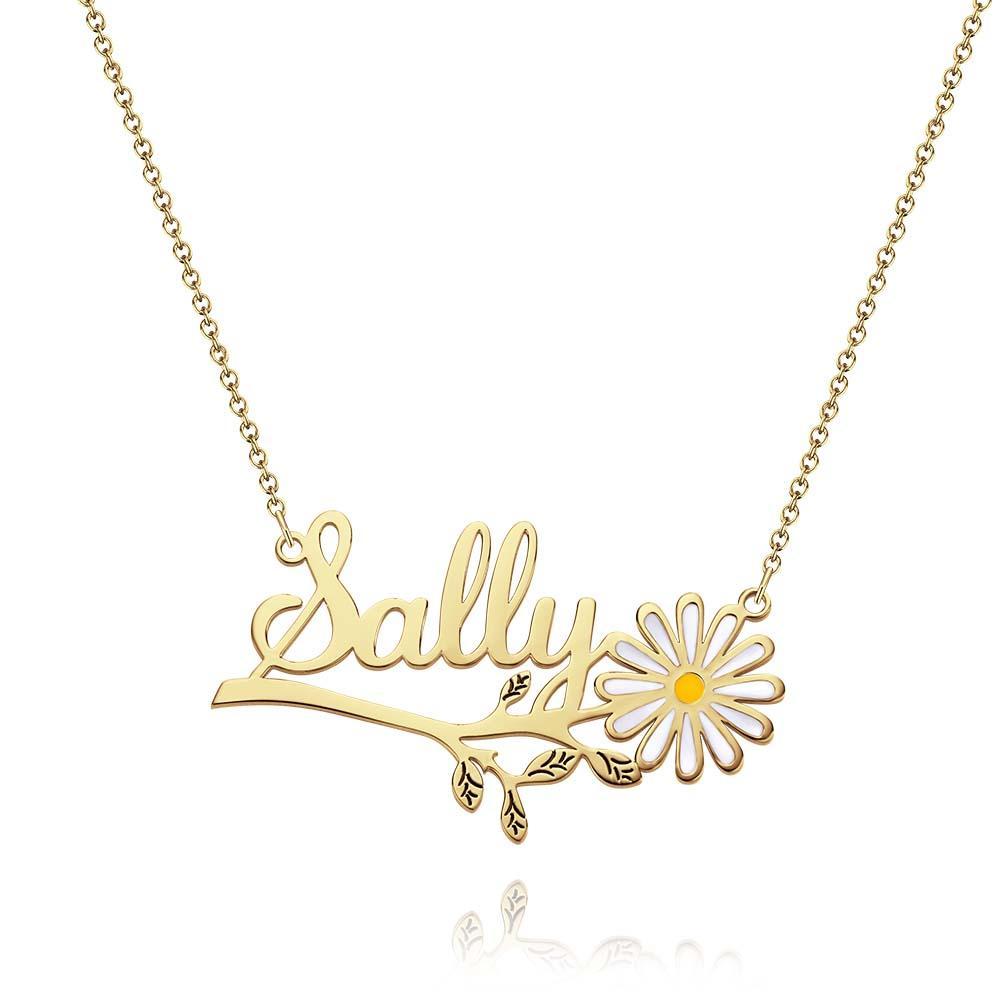 Daisy  Flower Name Necklace Personalized Floral Name Necklace Jewelry Gift For Her - soufeelau
