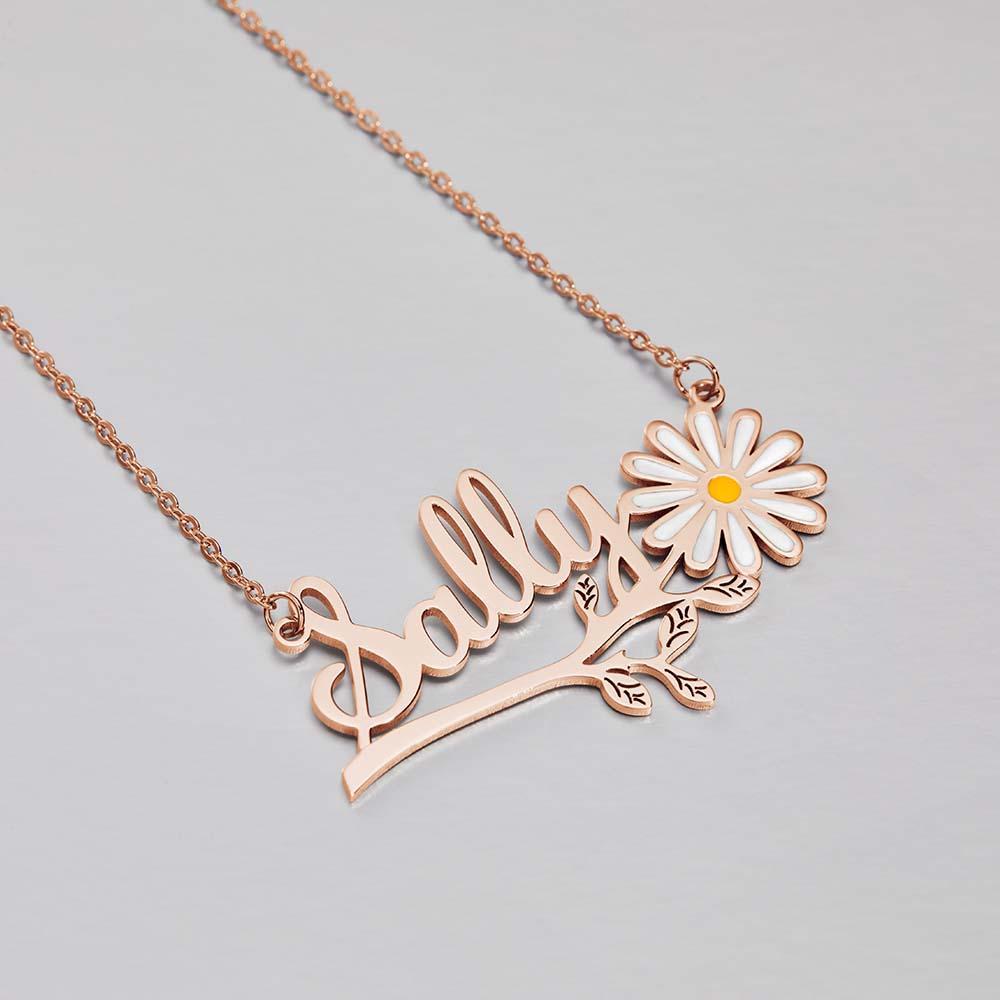 Daisy  Flower Name Necklace Personalized Floral Name Necklace Jewelry Gift For Her - soufeelau