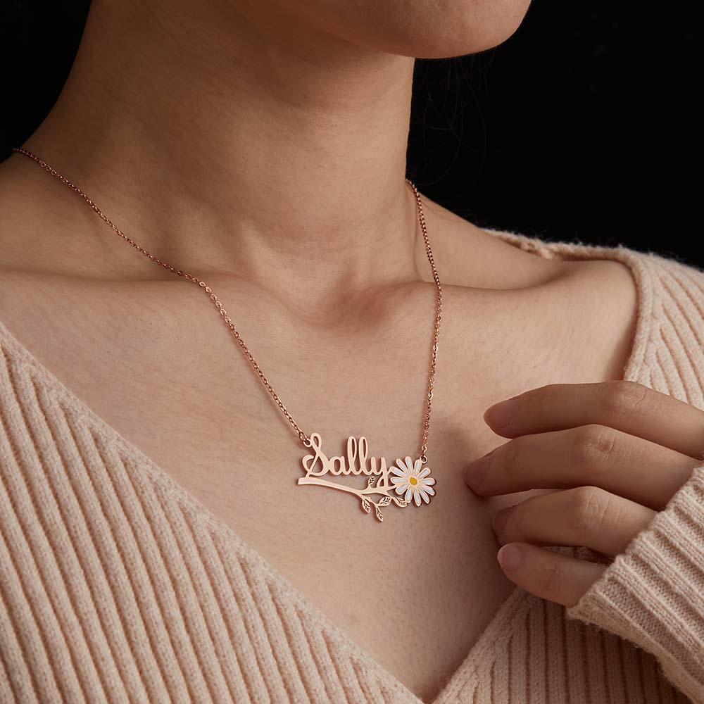 Daisy  Flower Name Necklace Personalized Floral Name Necklace Jewelry Gift For Her - soufeelau