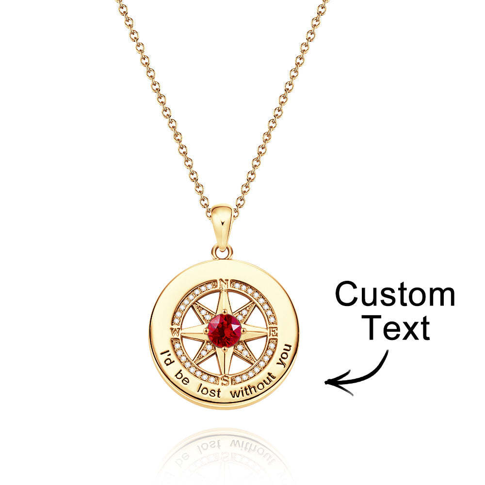 Compass Birthstone Necklace Personalized Engraved Jewelry Gifts For Her - soufeelau