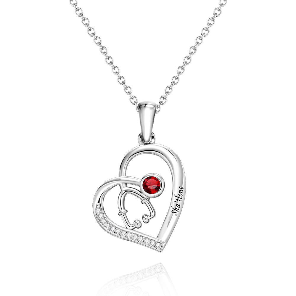 Stethoscope Birthstone Necklace Personalized Engraved Jewelry Nurse Gift - soufeelau