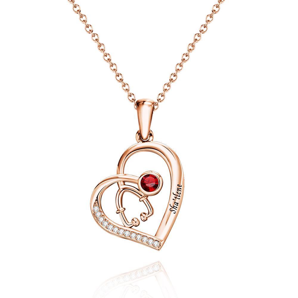 Stethoscope Birthstone Necklace Personalized Engraved Jewelry Nurse Gift - soufeelau